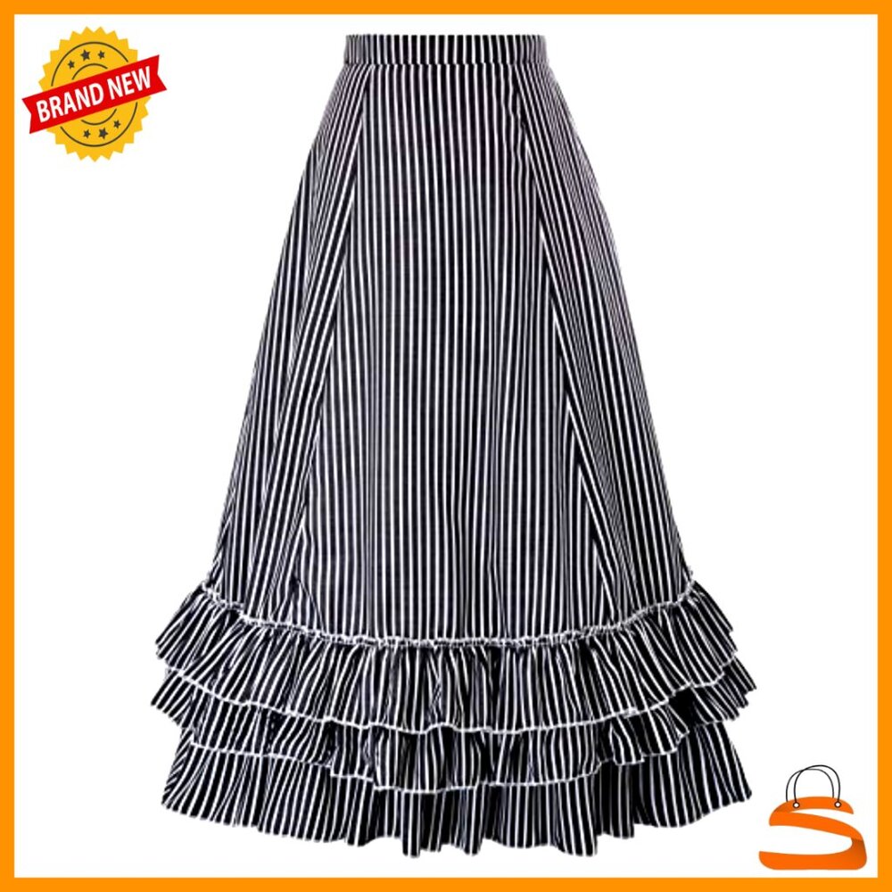 Vintage Striped Victorian Skirt Steampunk Gothic Renaissance Style Ruffled Hem - Picture 3 of 6